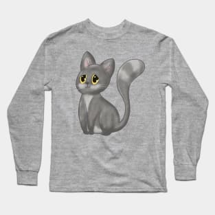 The Happy Adorable Cat Illustration Grey Long Sleeve T-Shirt